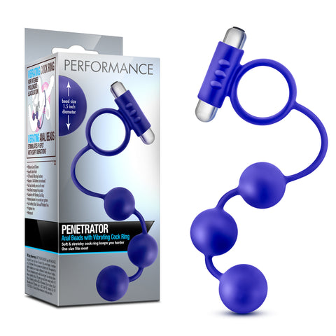 Performance - Penetrator - Anal Beads W-vibrating Cockring - Indigo