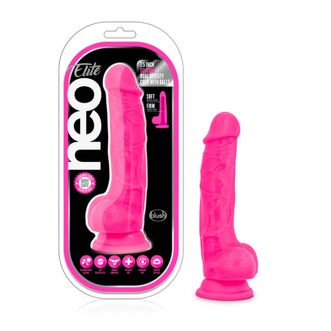 Neo Elite - 7.5 Inch Silicone Dual Density Cock With Balls - Neon