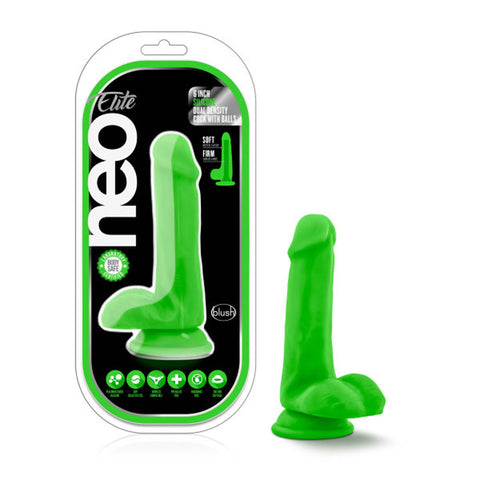 Neo Elite - 6 Inch Silicone Dual Density Cock With Balls - Neon