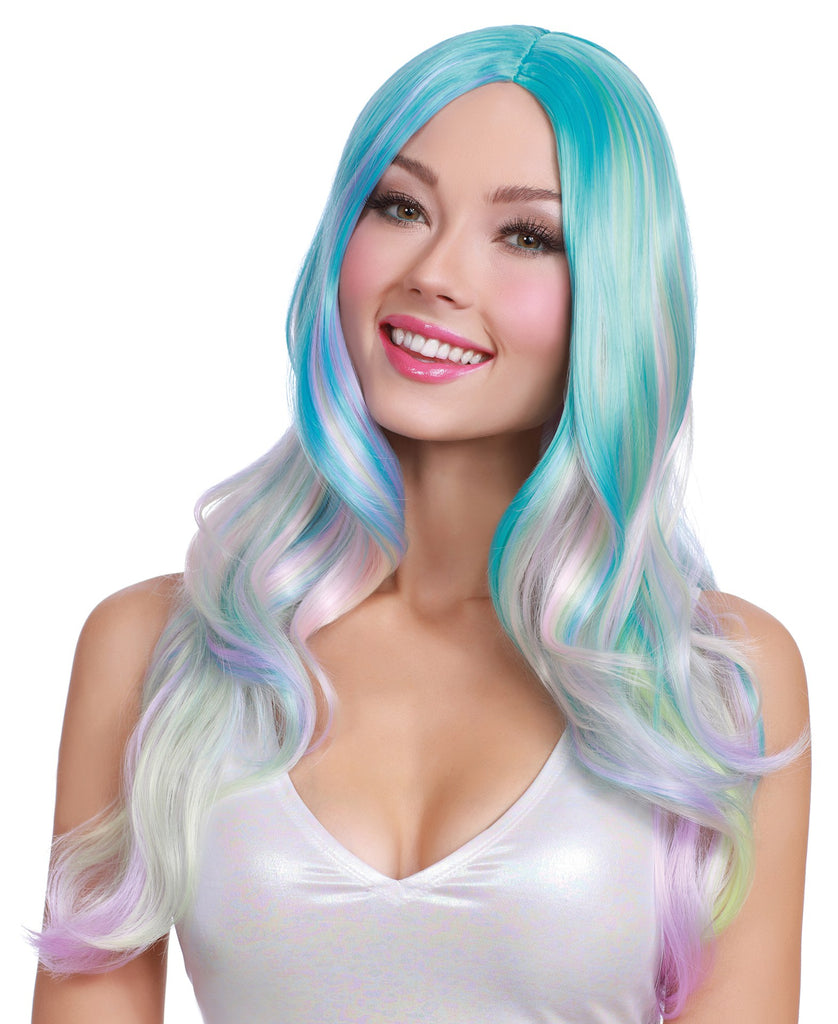 Dreamgirl Long Light Blue-pink-lavender-mint Green Wavy Wig