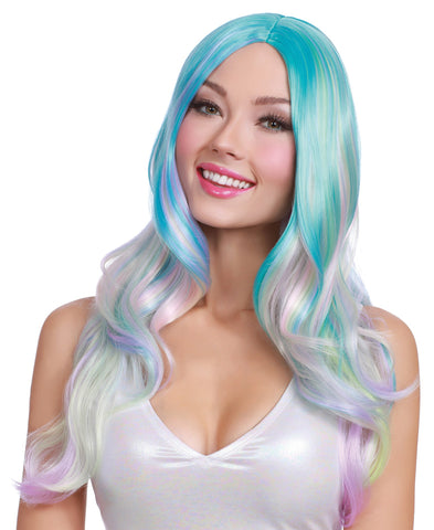 Dreamgirl Long Light Blue-pink-lavender-mint Green Wavy Wig