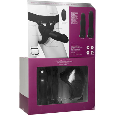 Body Extensions - Hollow Strap-on 4-Piece Set  With Clitoral Vibrator - Black