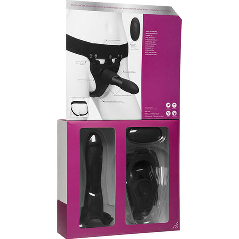 Body Extensions - Hollow Large Dong Strap-on  2-Piece Set With Clitoral Vibrator - Black