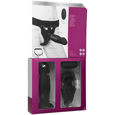 Body Extensions - Hollow Bulbed Strap-on 2-Piece  Set With Clitoral Vibrator - Black