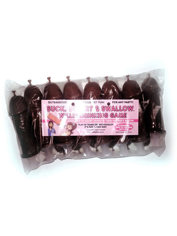 Suck, Squirt, & Swallow Willie Drinking Game - 15 Pack - XL Brown