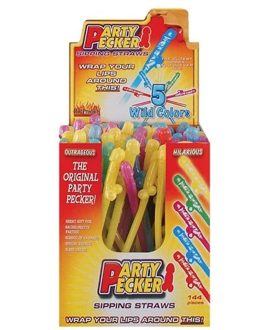 Party Pecker Sipping Straws 5 Assorted Colors 144 Pcs Display