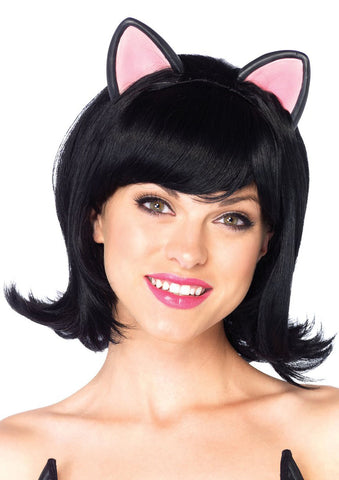 Kitty Kat Bob Wig With Attached Ears - Black