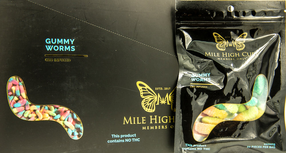 Mile High Cure Hemp Gummy Worms 1000mg 20ct Display