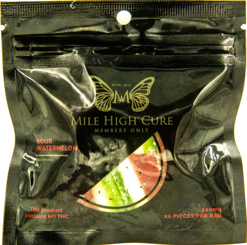 Mile High Cure Hemp Sour Watermelon Gummies 500mg 10ct Display