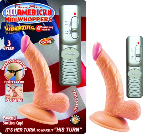All American Mini Whoppers  Vbrating 4-Inch Curved Dong W-balls-Flesh
