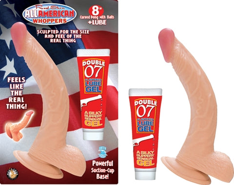 All American Whoppers 8-Inch Curved Dong With  Balls and Lube - Flesh