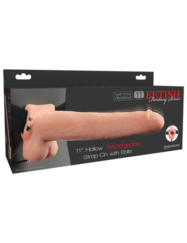 Fetish Fantasy Series 11" Hollow Rechargeable Strap-on With Balls - Flesh