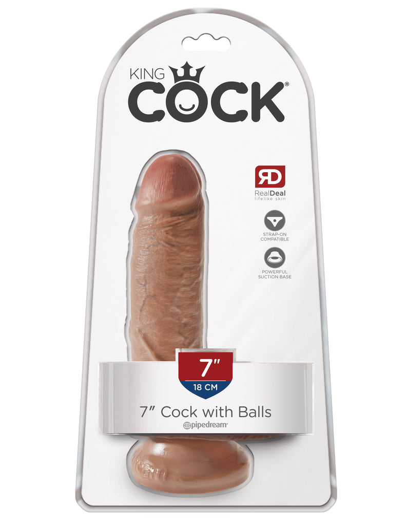 King Cock  7" Cock With Balls - Tan
