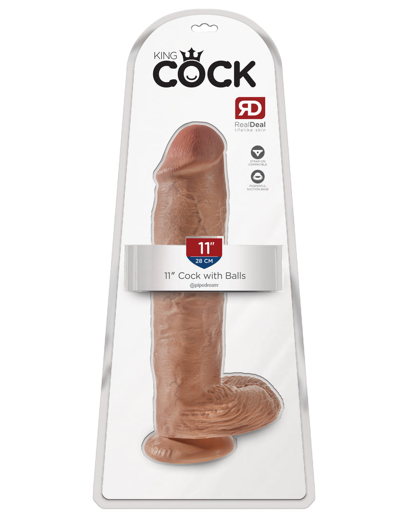 King Cock  11" Cock With Balls - Tan