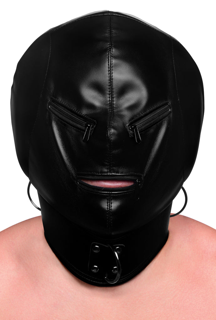Bondage Hood with Posture Collar & Zippers