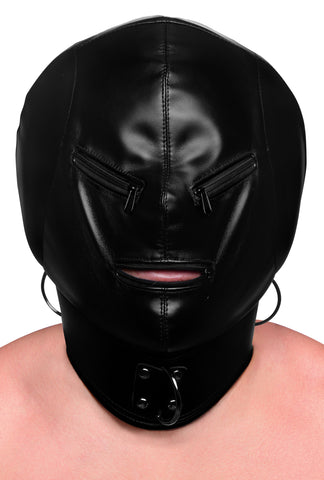 Bondage Hood with Posture Collar & Zippers