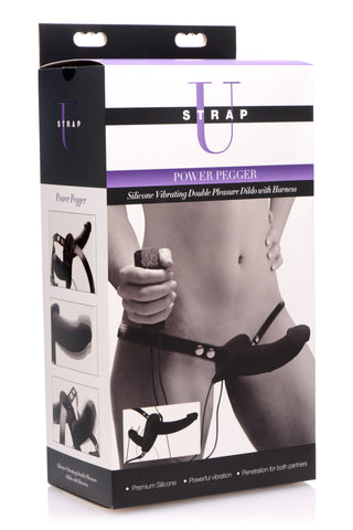 Power Pegger Silicone Vibrating Double Dildo With Harness.