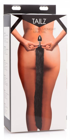 Extra Long Midnight Mink Tail Metal Anal Plug