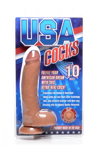 Usa Cocks 10 Inch Ameriskin Dual Density Dildo - Skin Tone