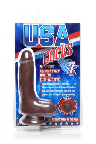 Usa Cocks 7 Inch Ameriskin Dual Density Dildo -  Dark Skin Tone