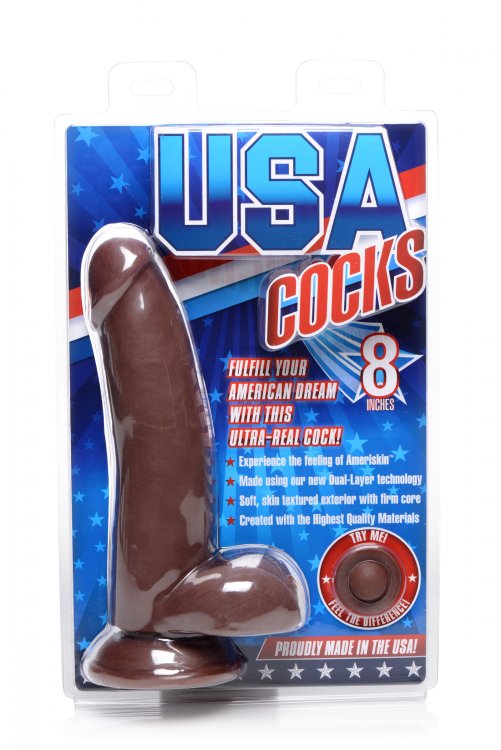 Usa Cocks 8 Inch Ameriskin Dual Density Dildo -  Dark Skin Tone