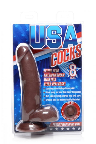 Usa Cocks 8 Inch Ameriskin Dual Density Dildo -  Dark Skin Tone