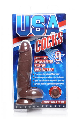 Usa Cocks 9 Inch Ameriskin Dual Density Dildo -  Dark Skin Tone